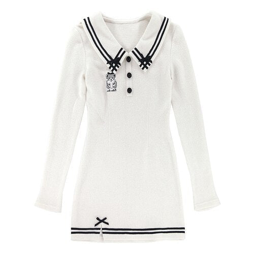 Pink Sailor Bear Sweater Dress - angelcore, angelic, coquette, dollette, dresses Kawaii Babe