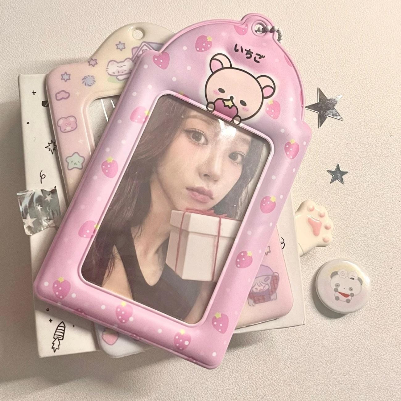 Photocard Kpop Rilak Pink Holder Stawberry Keychain