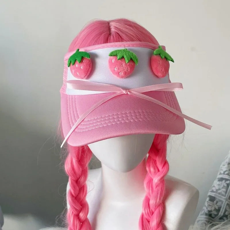 Kawaii pink strawberry be bop visor sun hat