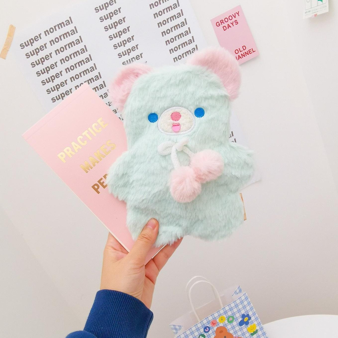 Stationary Pastel Bag Fuzzy Bear