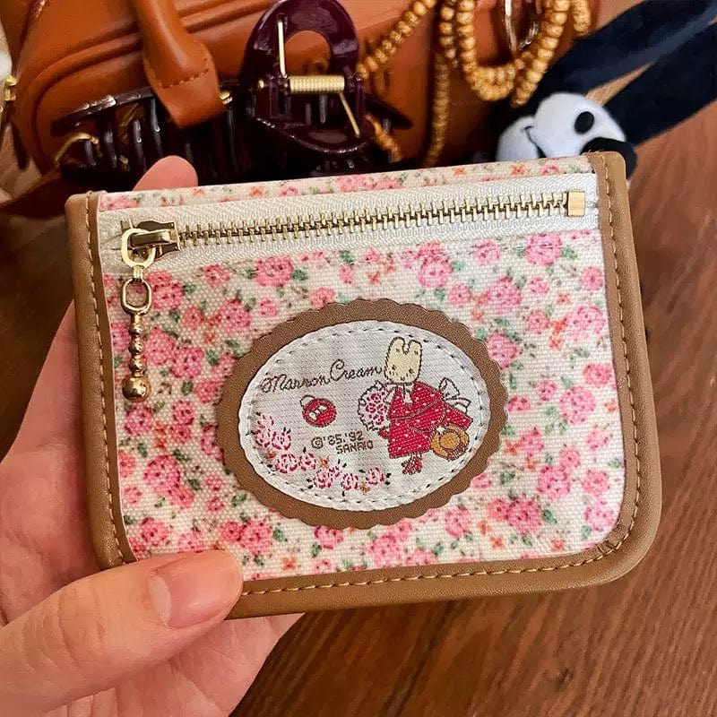 Floral Retro Cream Embroidery Marron Wallet