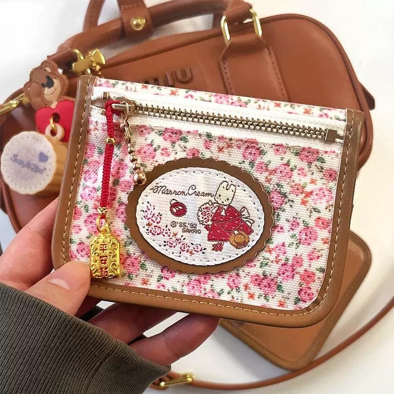 Floral Retro Cream Embroidery Marron Wallet