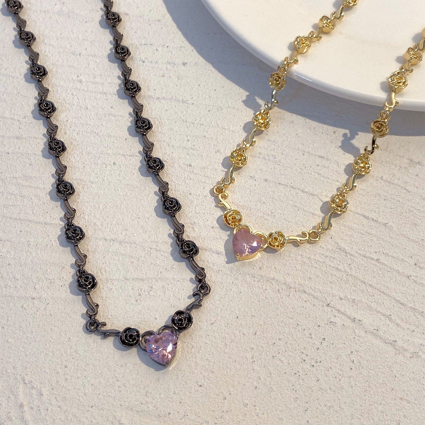 Rose Heart Pendant Necklace