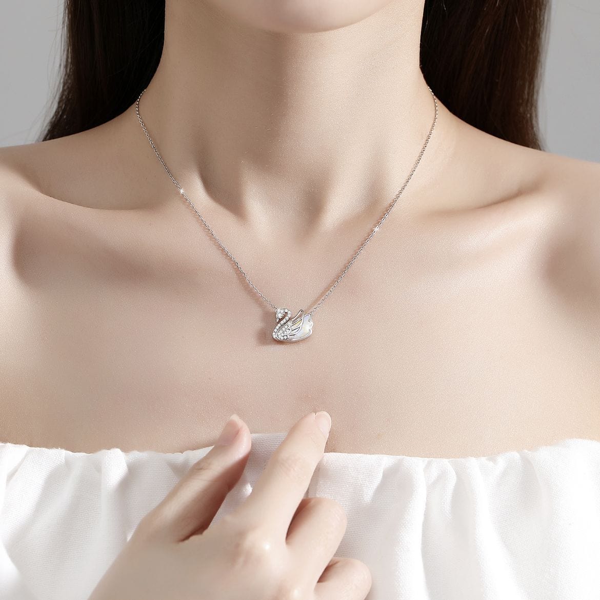 Silver Swarovski Crystal Swan Pendant Necklace
