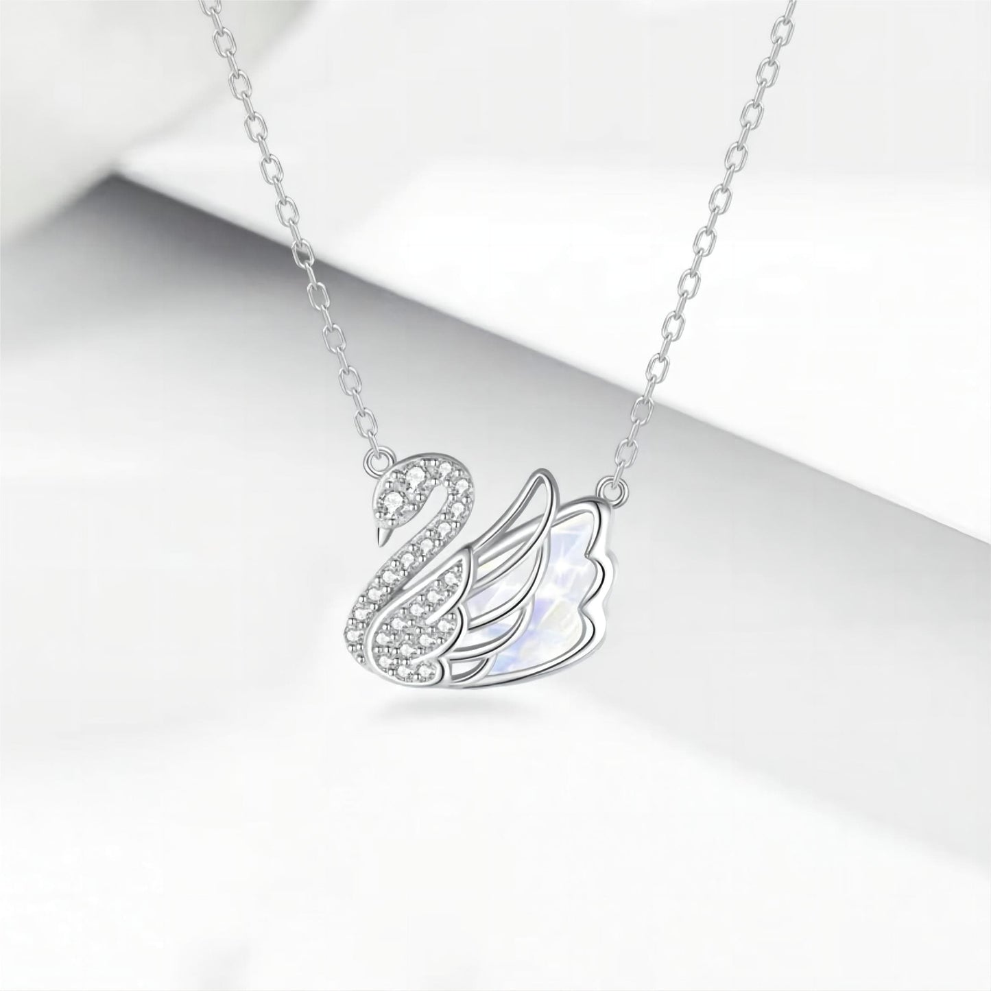 Silver Swarovski Crystal Swan Pendant Necklace