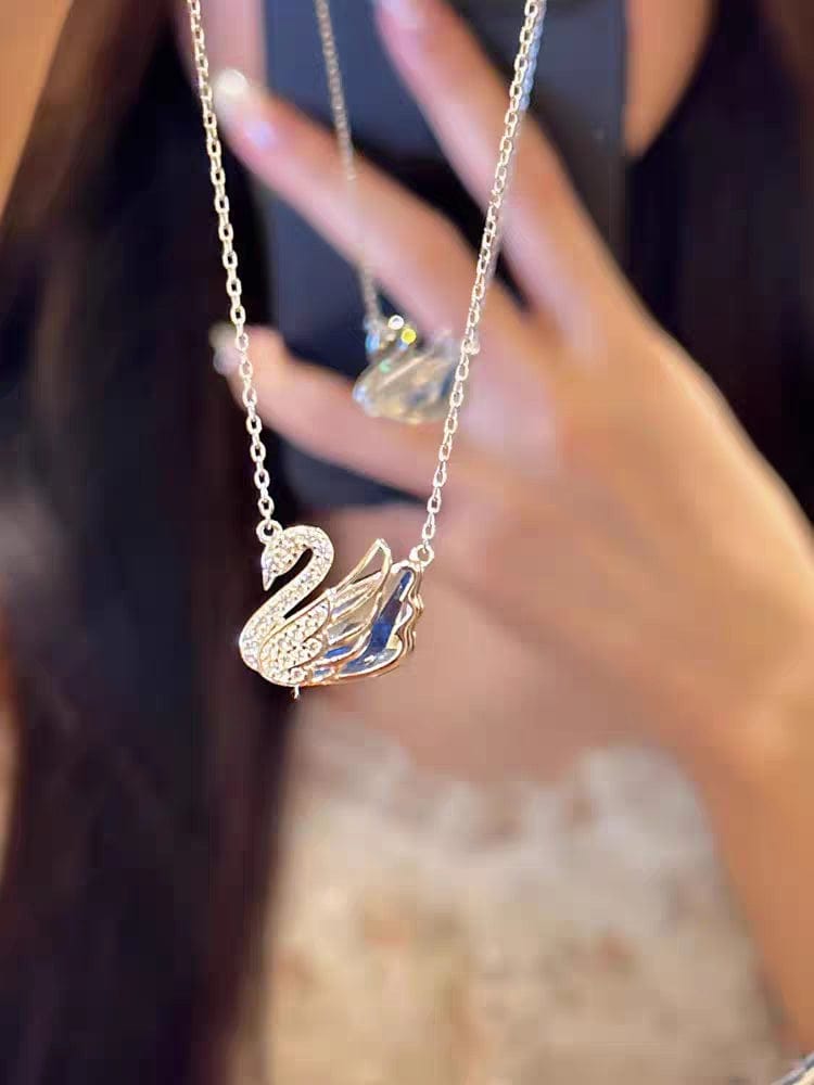 Silver Swarovski Crystal Swan Pendant Necklace