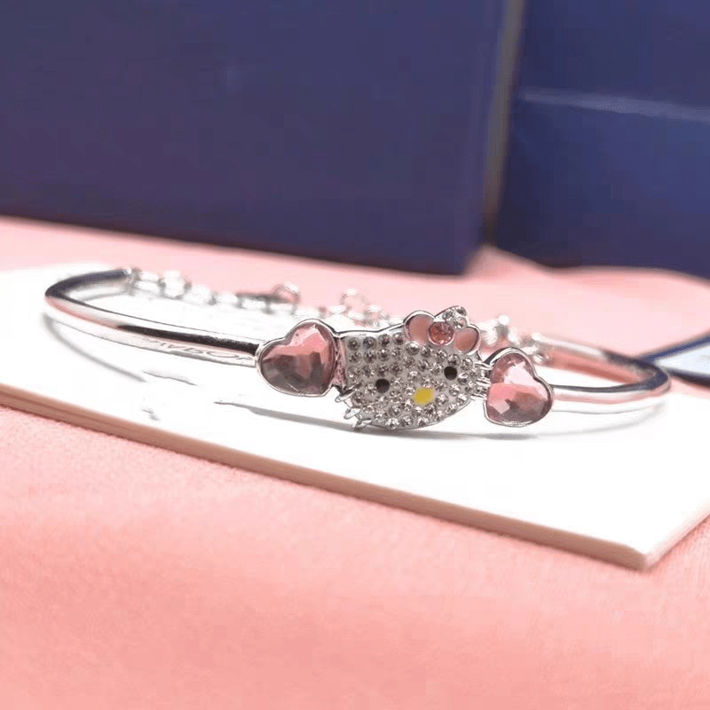 Crystal Kitty Bangle Sliver Bracelet