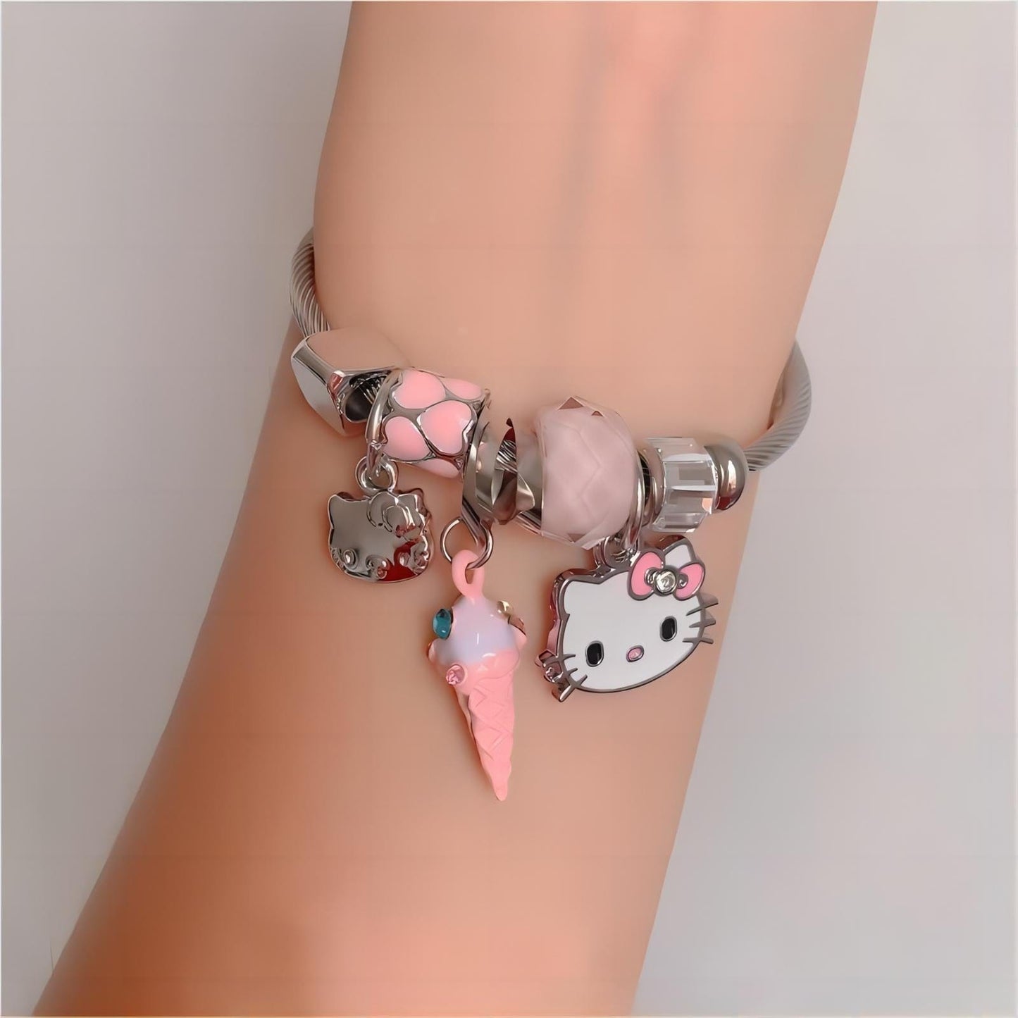 Stainless Steel Kitty Bangle Bracelet