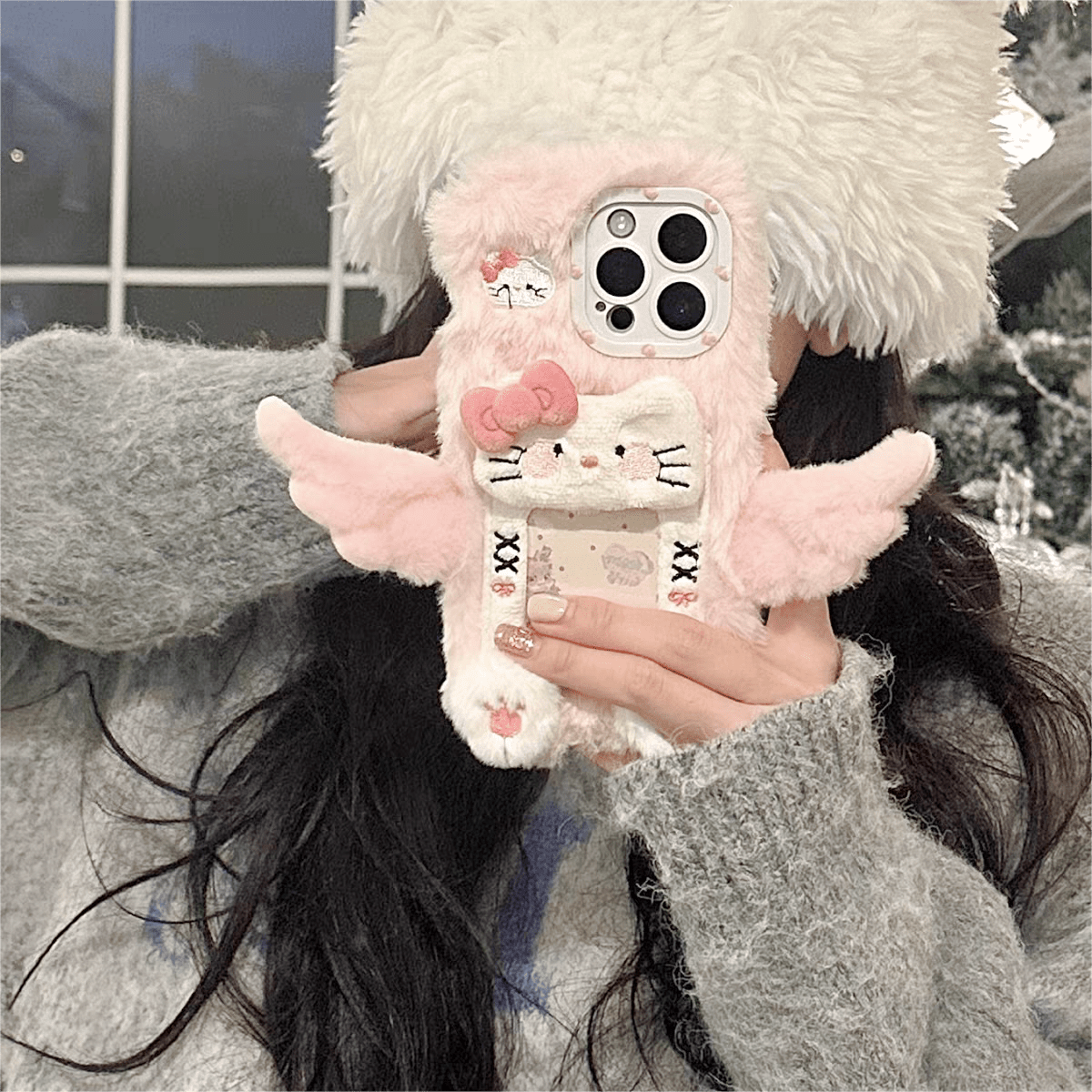 Kawaii Plüsch Flügel Kitty Fotorahmen iPhone-Hülle