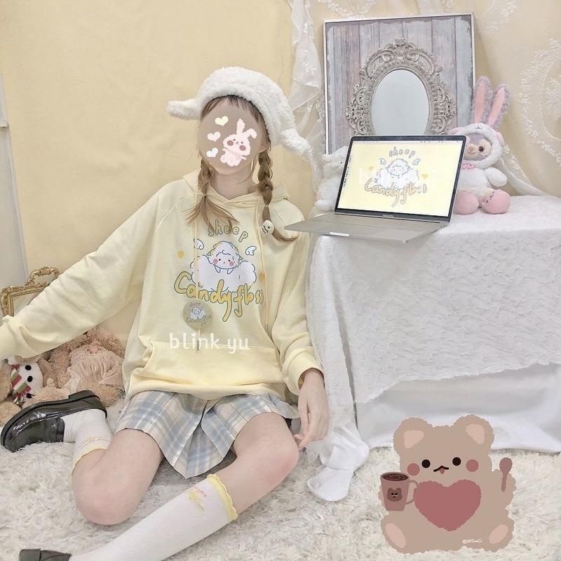Sheep Candyfloss Hoodie - fairy kei, hooded, hoodie, hoodies, kawaii