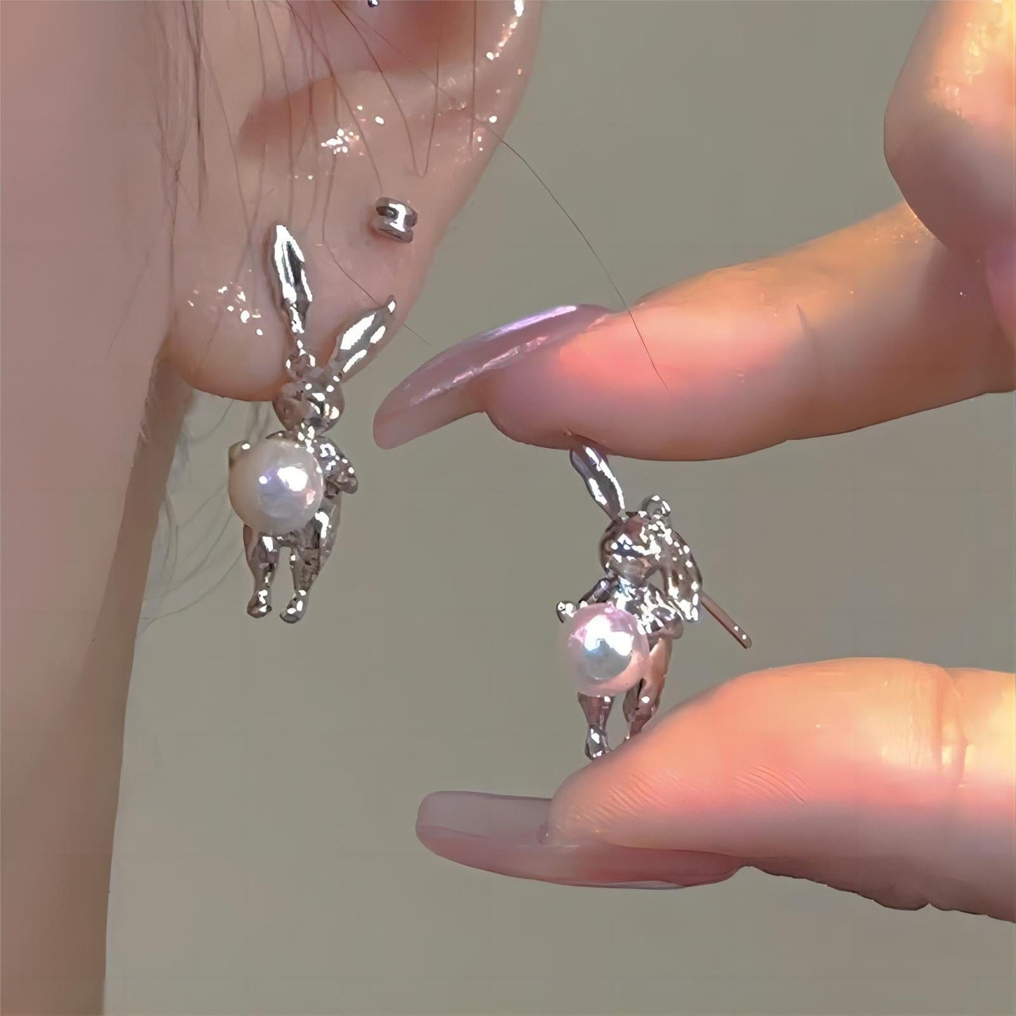 Boucles d'oreilles en argent et perles de lapin