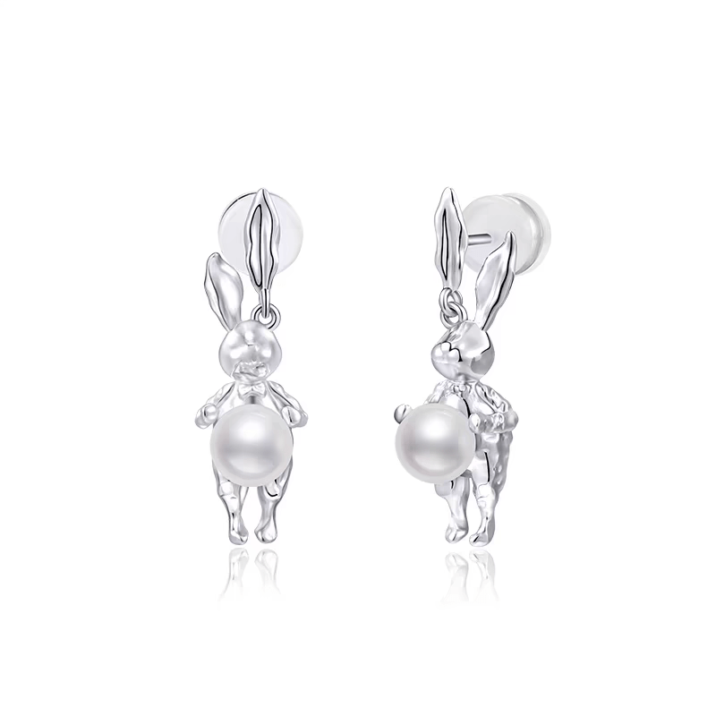 Boucles d'oreilles en argent et perles de lapin