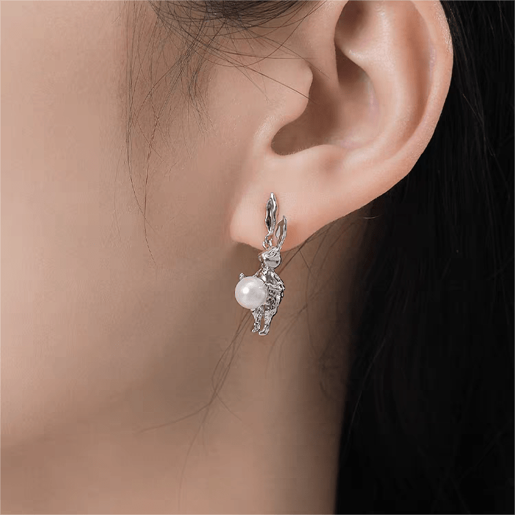 Boucles d'oreilles en argent et perles de lapin