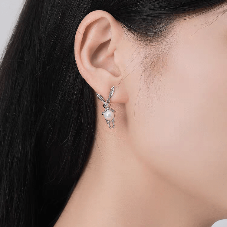 Boucles d'oreilles en argent et perles de lapin
