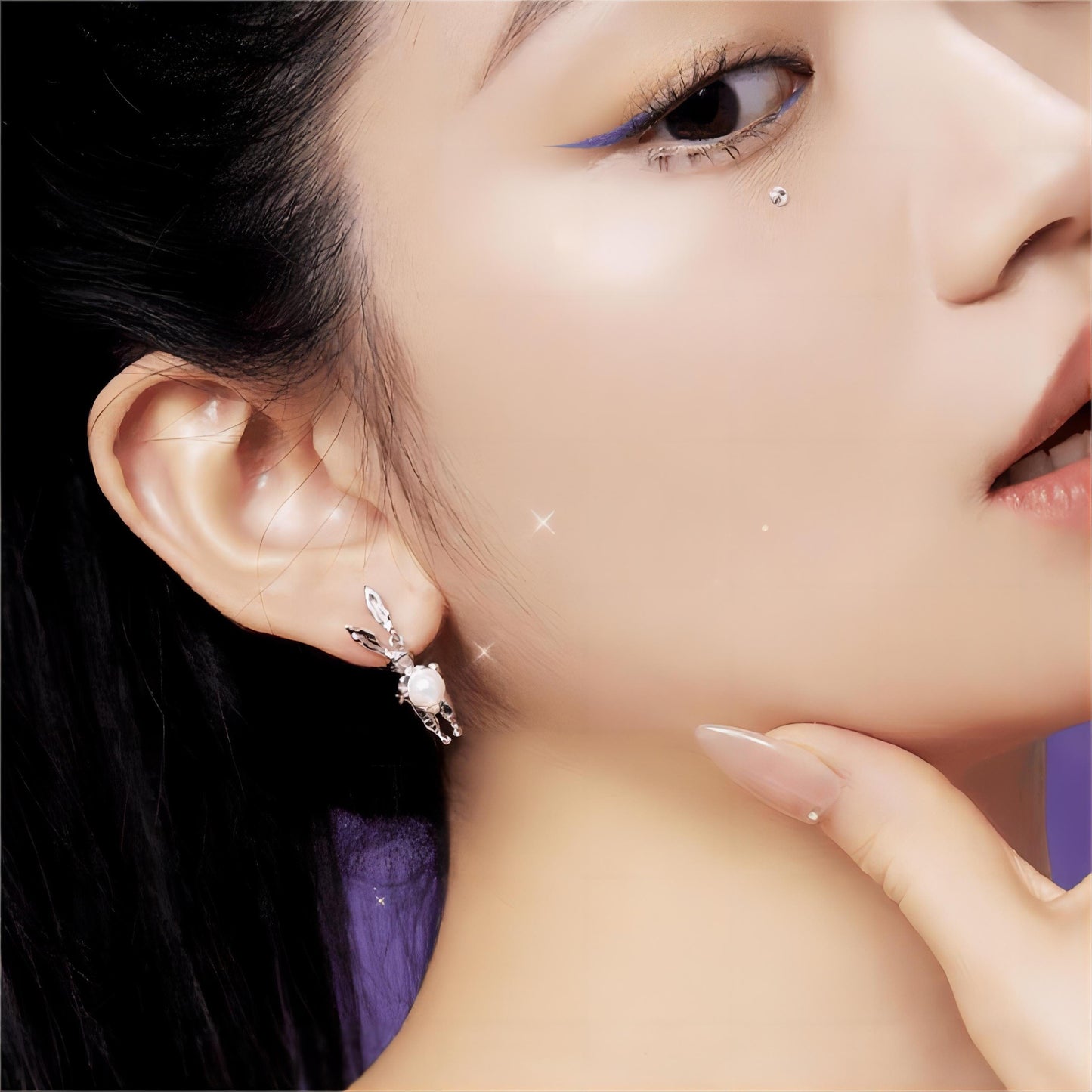 Boucles d'oreilles en argent et perles de lapin