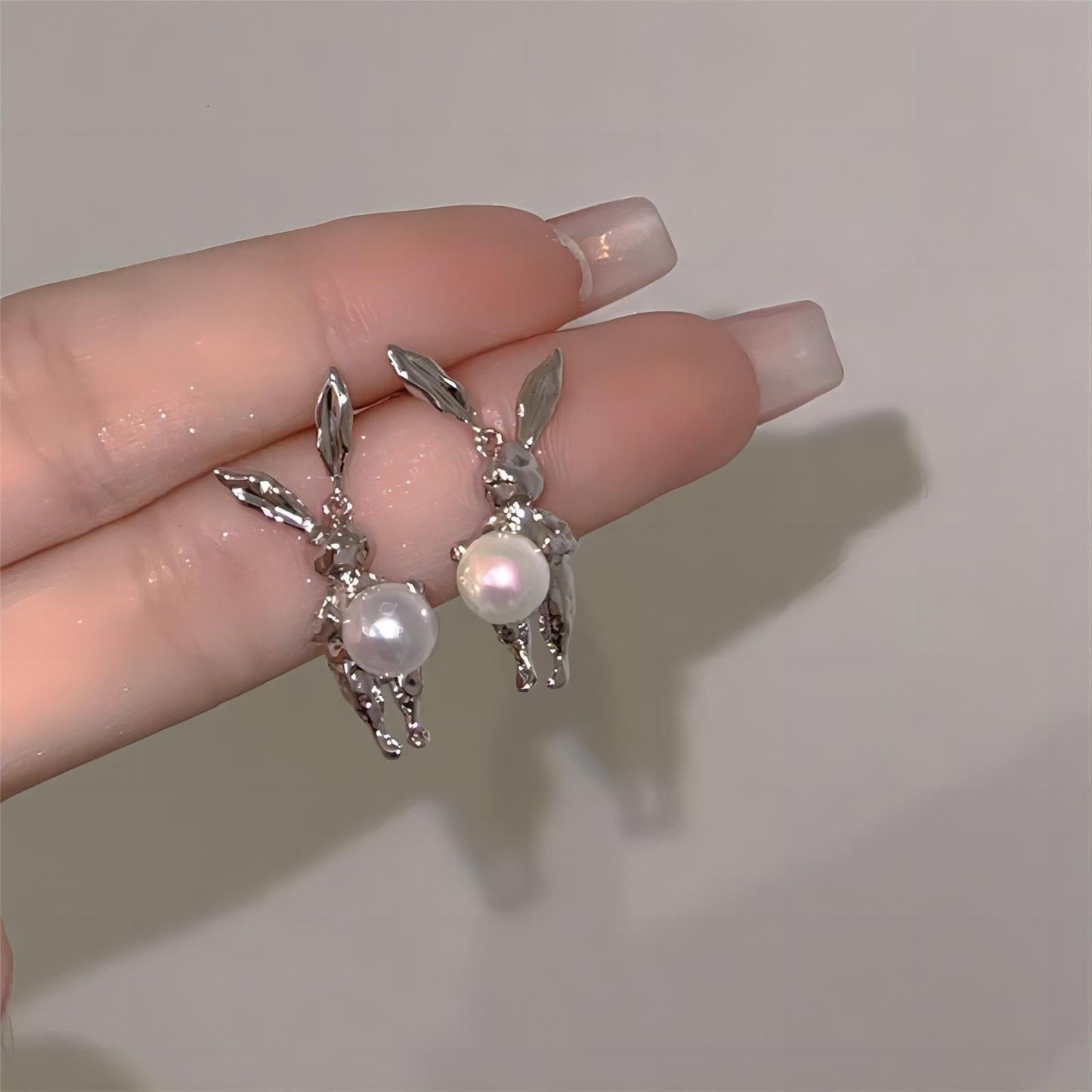 Boucles d'oreilles en argent et perles de lapin