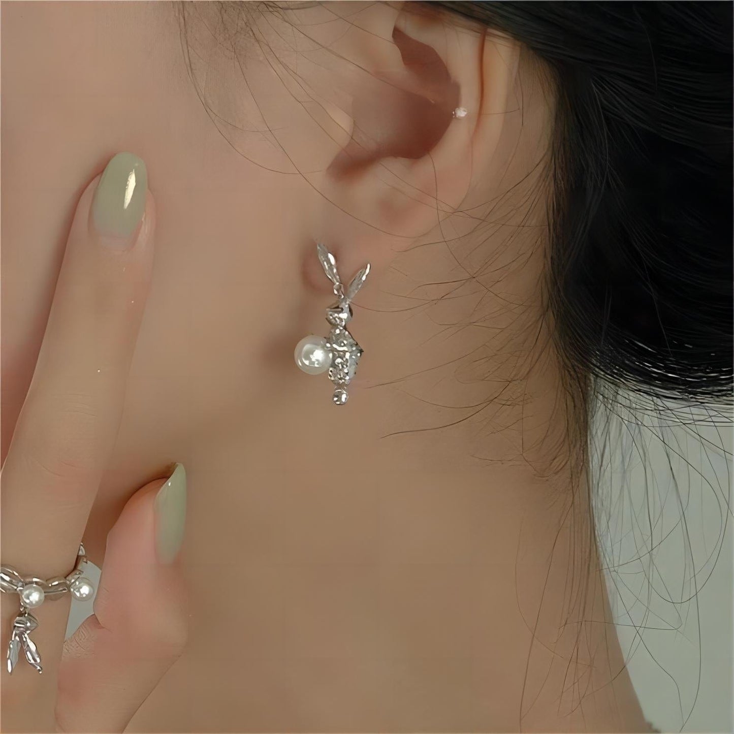 Boucles d'oreilles en argent et perles de lapin