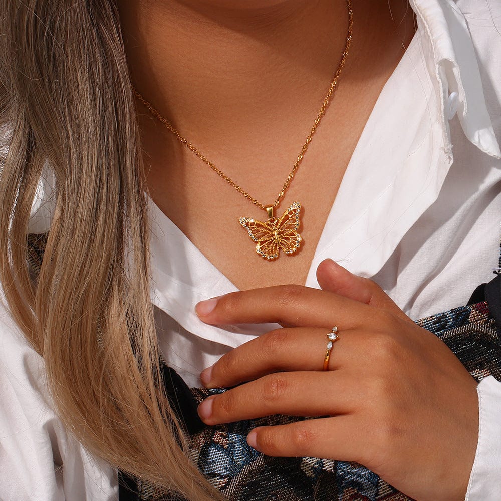 Gold Filled Hollowed-out Butterfly Chain Necklace