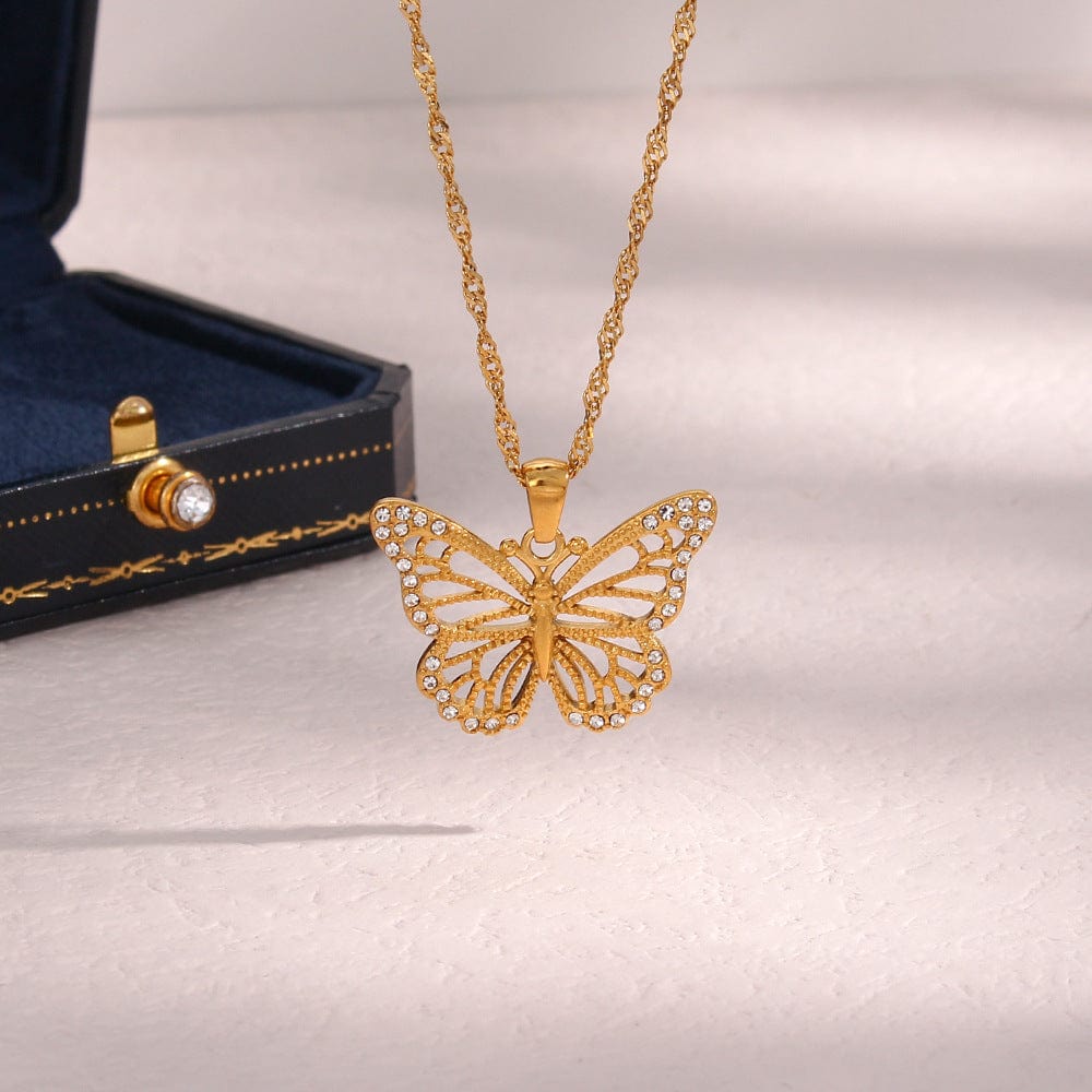 Gold Filled Hollowed-out Butterfly Chain Necklace