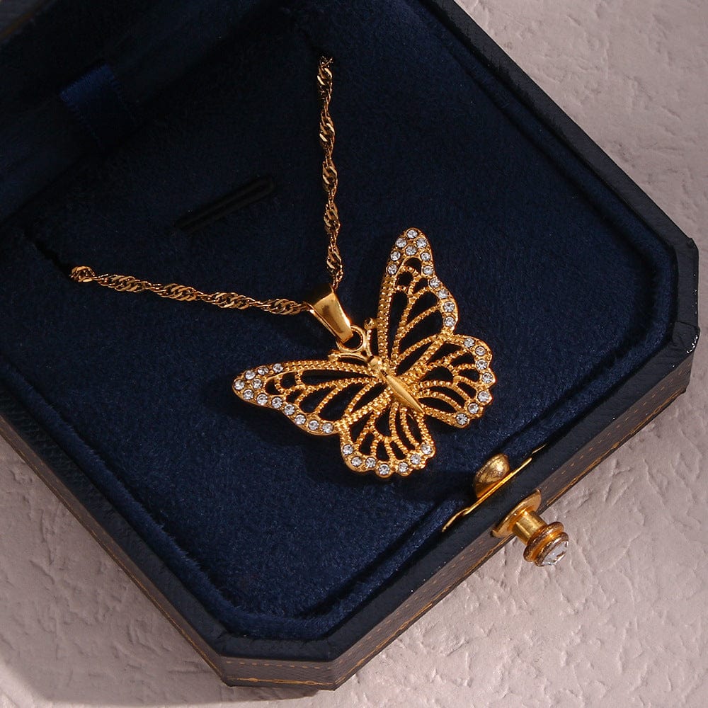 Gold Filled Hollowed-out Butterfly Chain Necklace