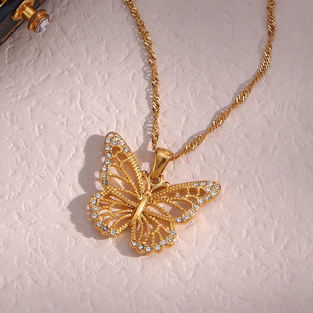 Gold Filled Hollowed-out Butterfly Chain Necklace
