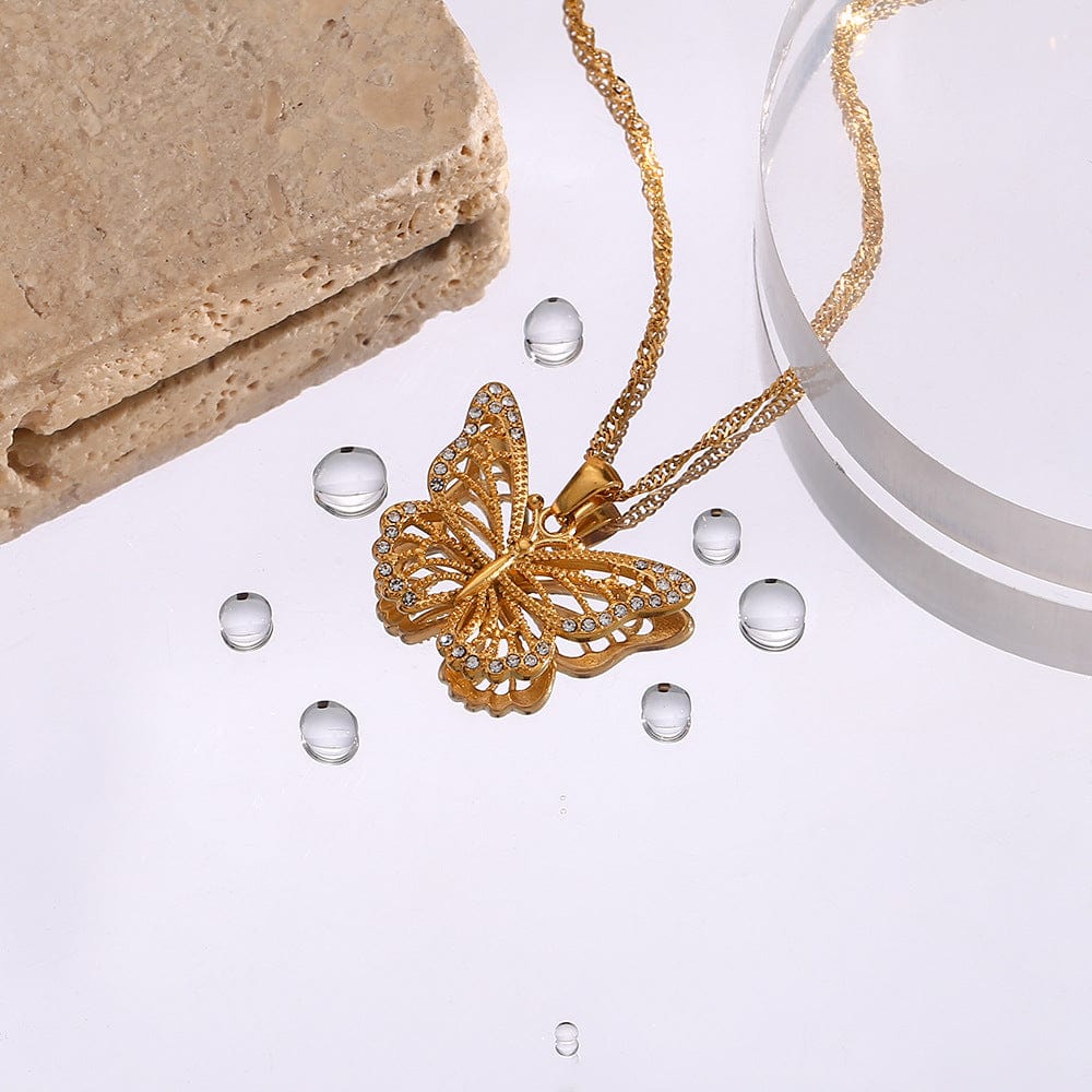 Gold Filled Hollowed-out Butterfly Chain Necklace