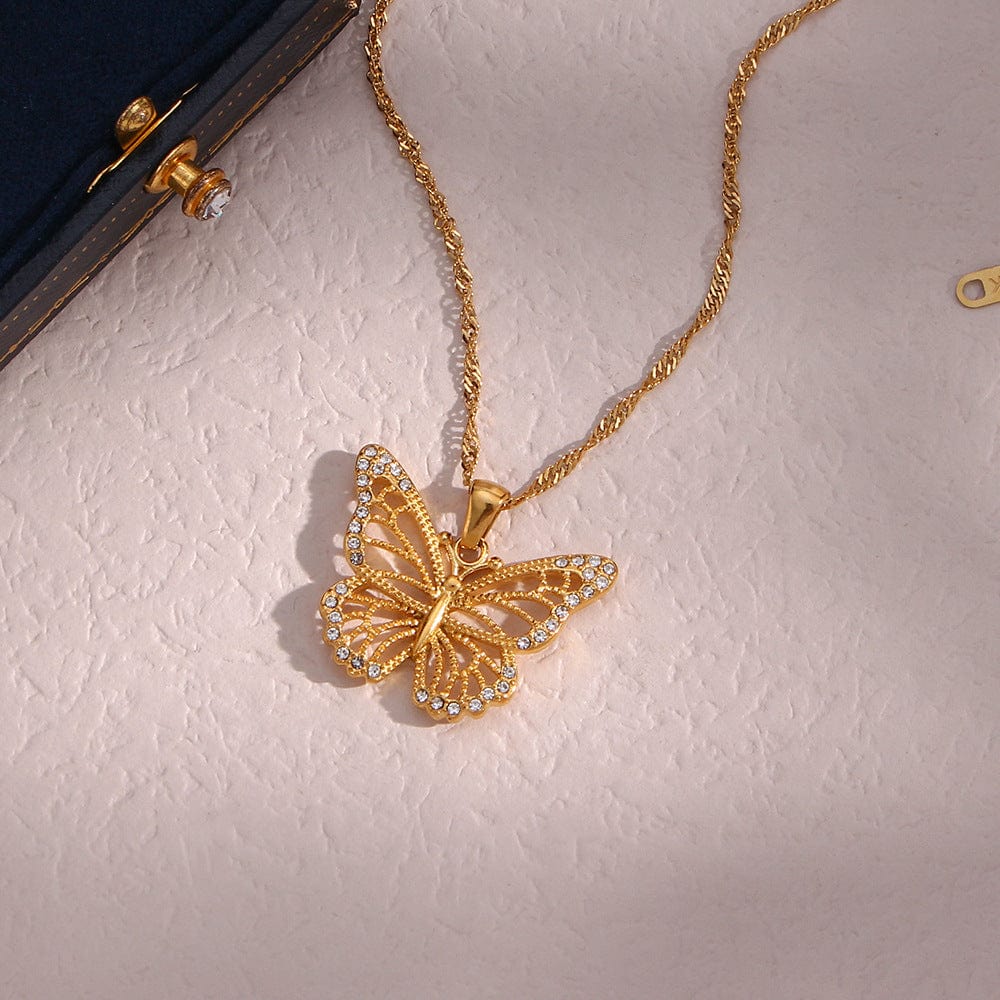 Gold Filled Hollowed-out Butterfly Chain Necklace