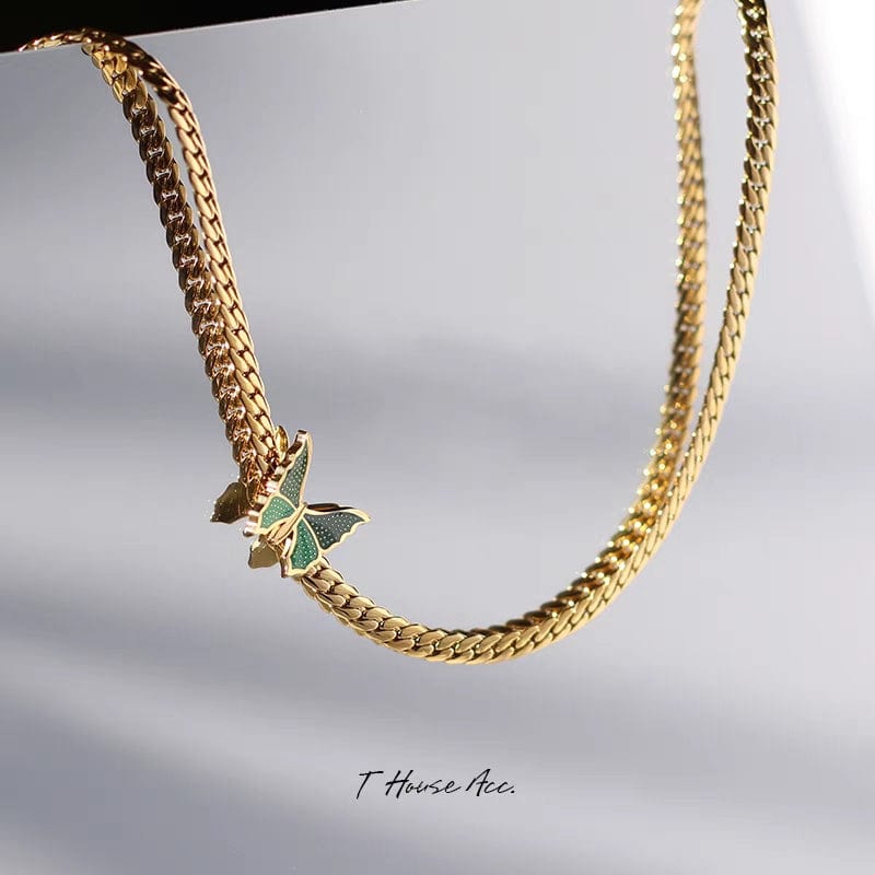 Stainless Steel Gold Plated Butterfly Necklace