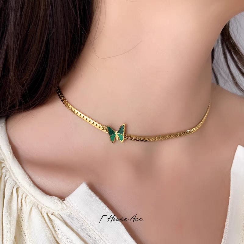 Stainless Steel Gold Plated Butterfly Necklace