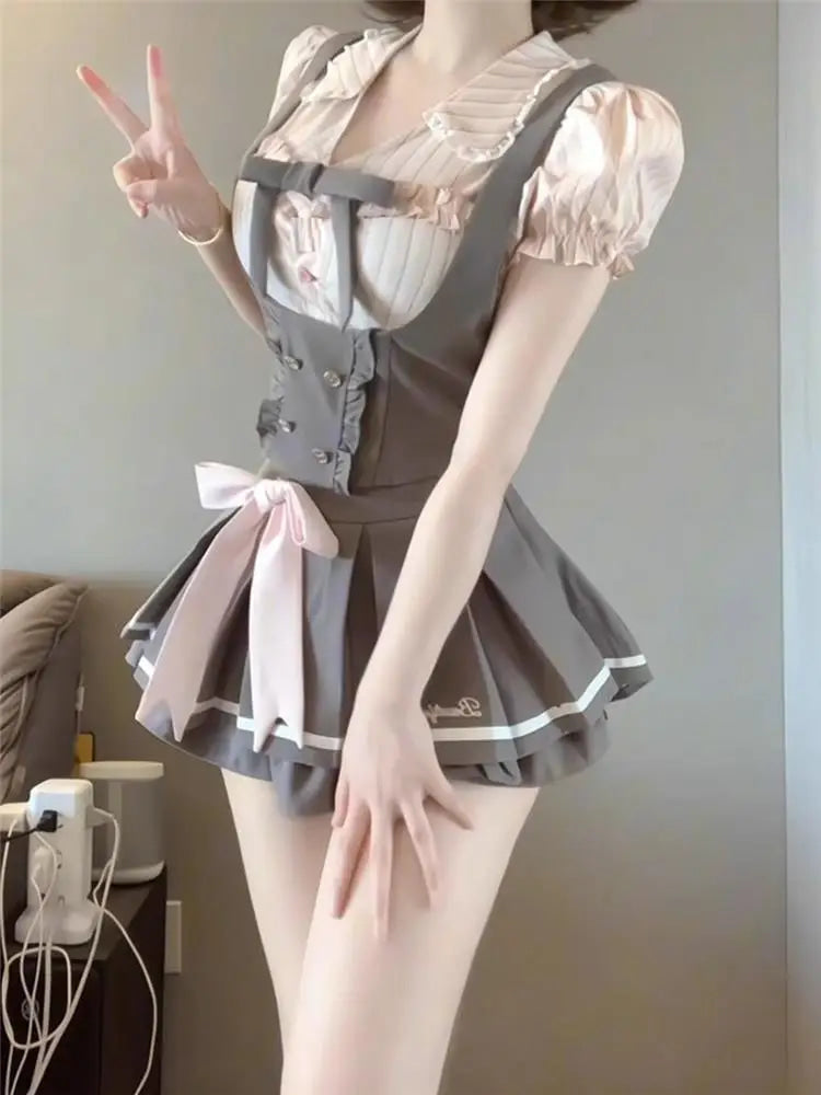 Kawaii steampunk maiden grey suspender school girl dress