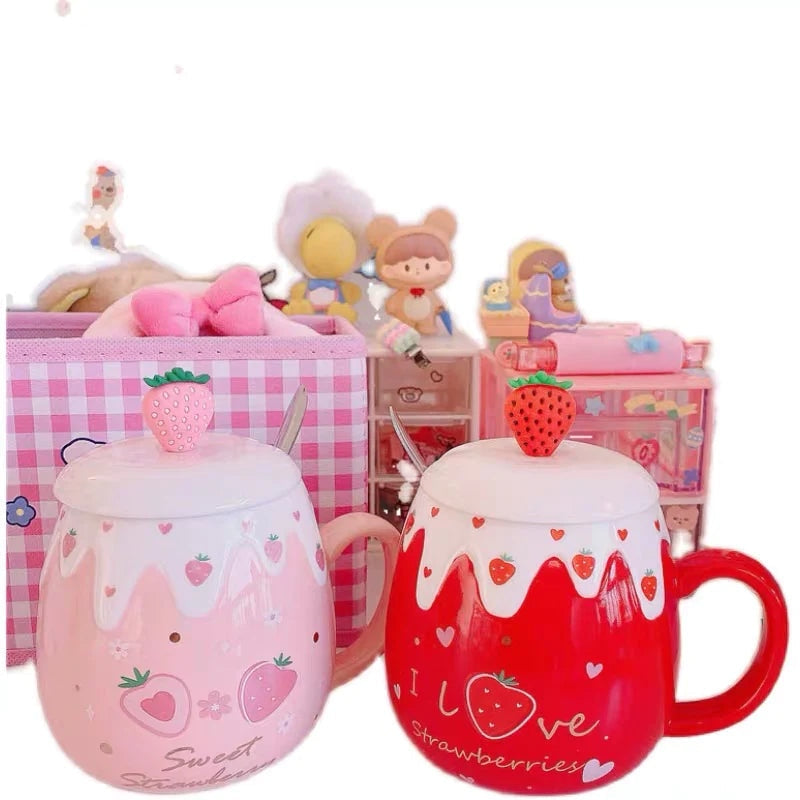 Strawberry Dessert Mugs - cups, mug, mugs, strawberry, strawberry cups Kawaii Babe
