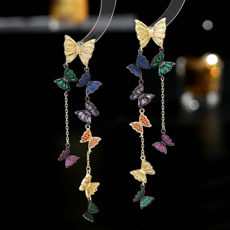 Boucles d'oreilles à pampilles en forme de papillon coloré