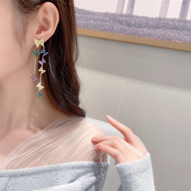 Boucles d'oreilles à pampilles en forme de papillon coloré