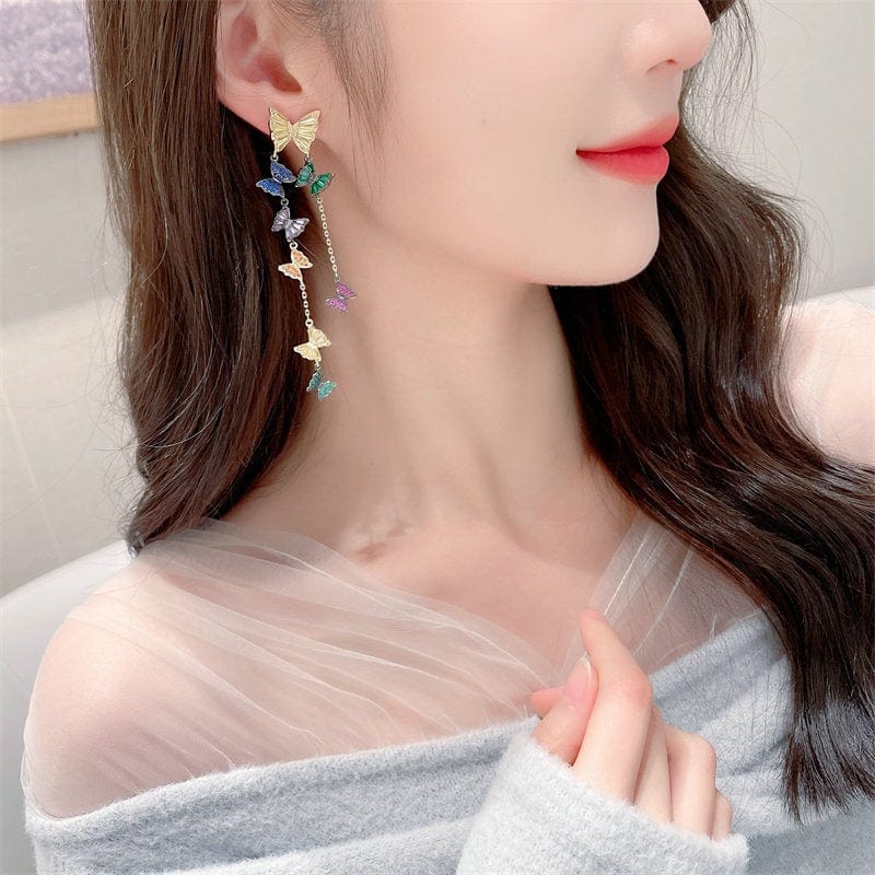 Boucles d'oreilles à pampilles en forme de papillon coloré