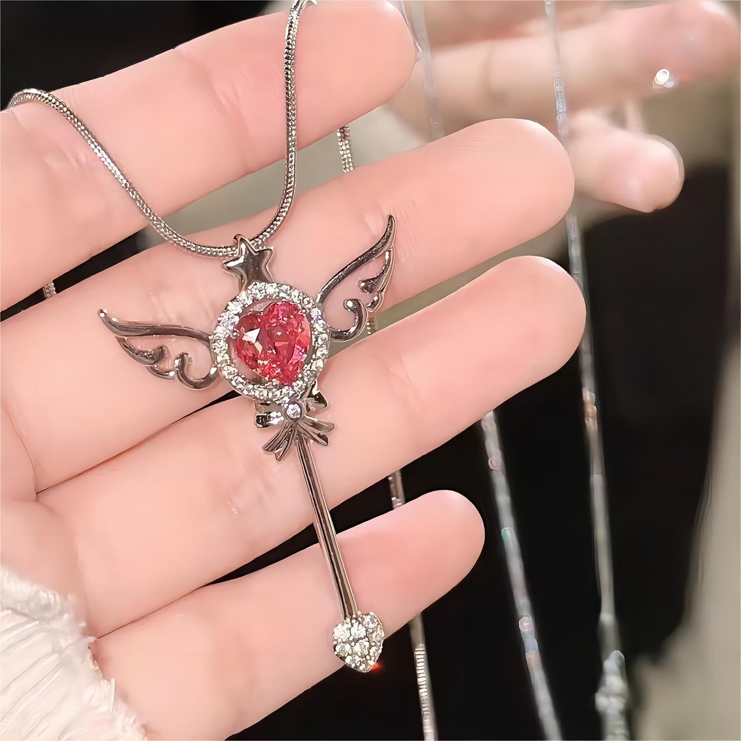 Sweet Pink Heart Magic Wand Necklace