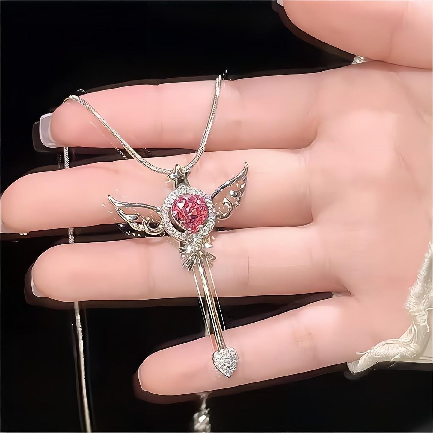 Sweet Pink Heart Magic Wand Necklace