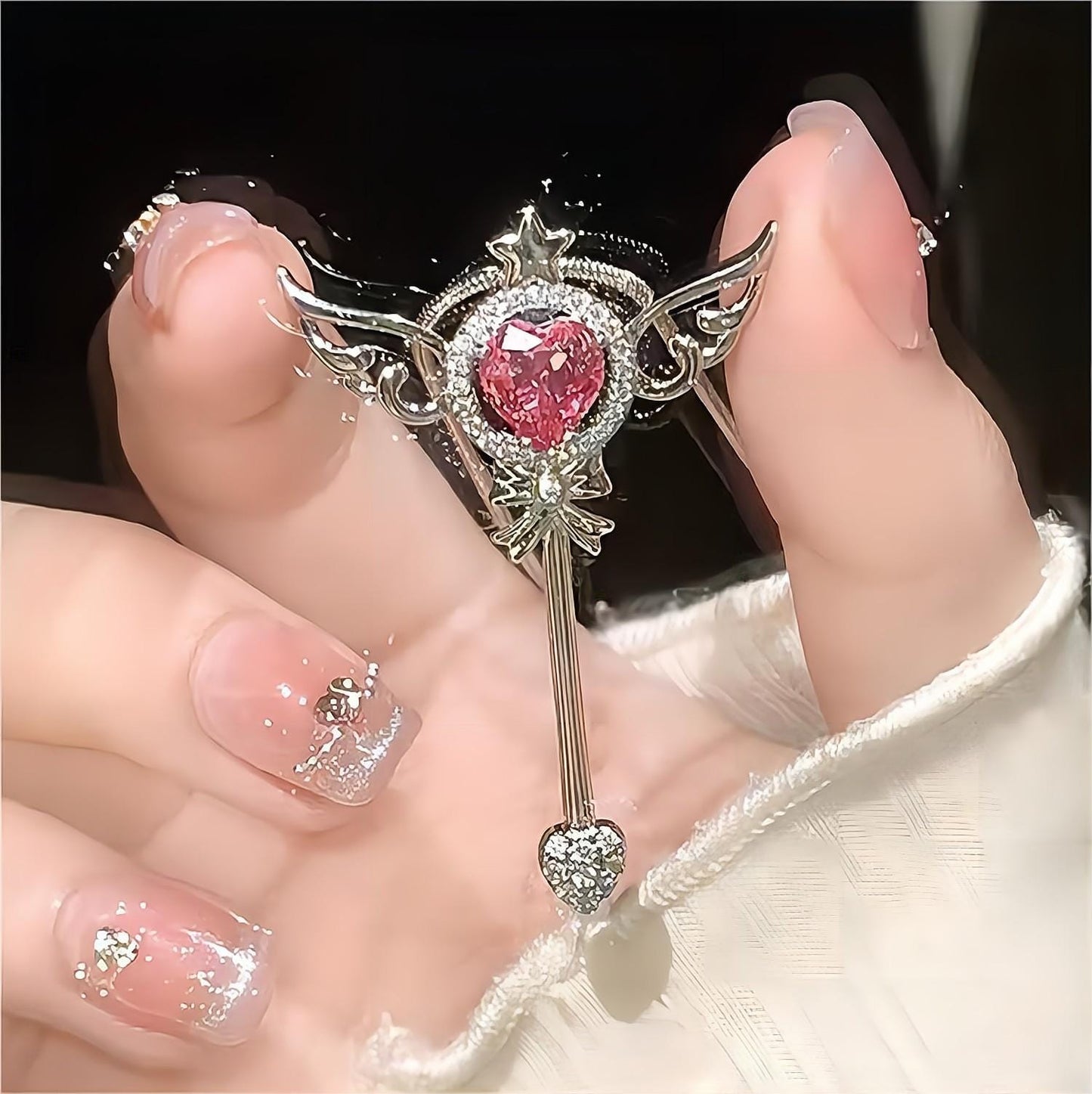 Sweet Pink Heart Magic Wand Necklace