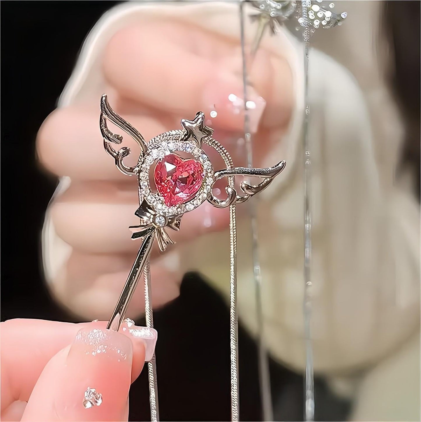 Sweet Pink Heart Magic Wand Necklace