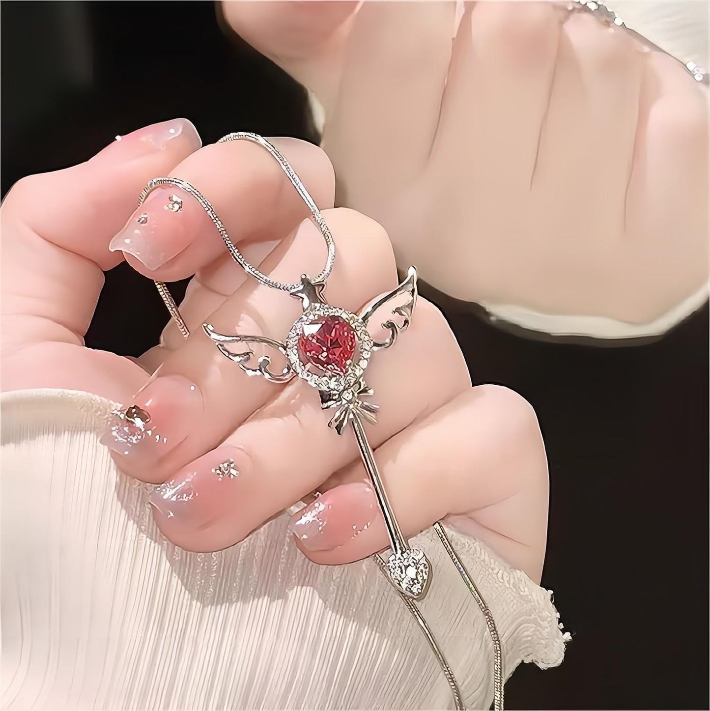 Sweet Pink Heart Magic Wand Necklace