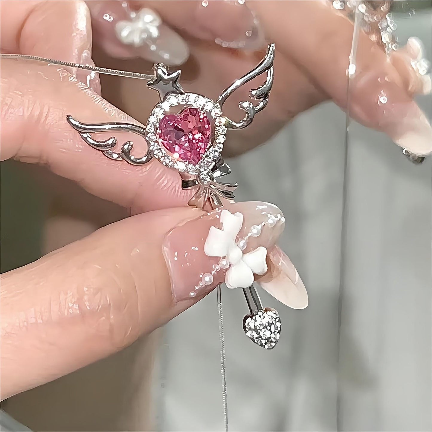 Sweet Pink Heart Magic Wand Necklace