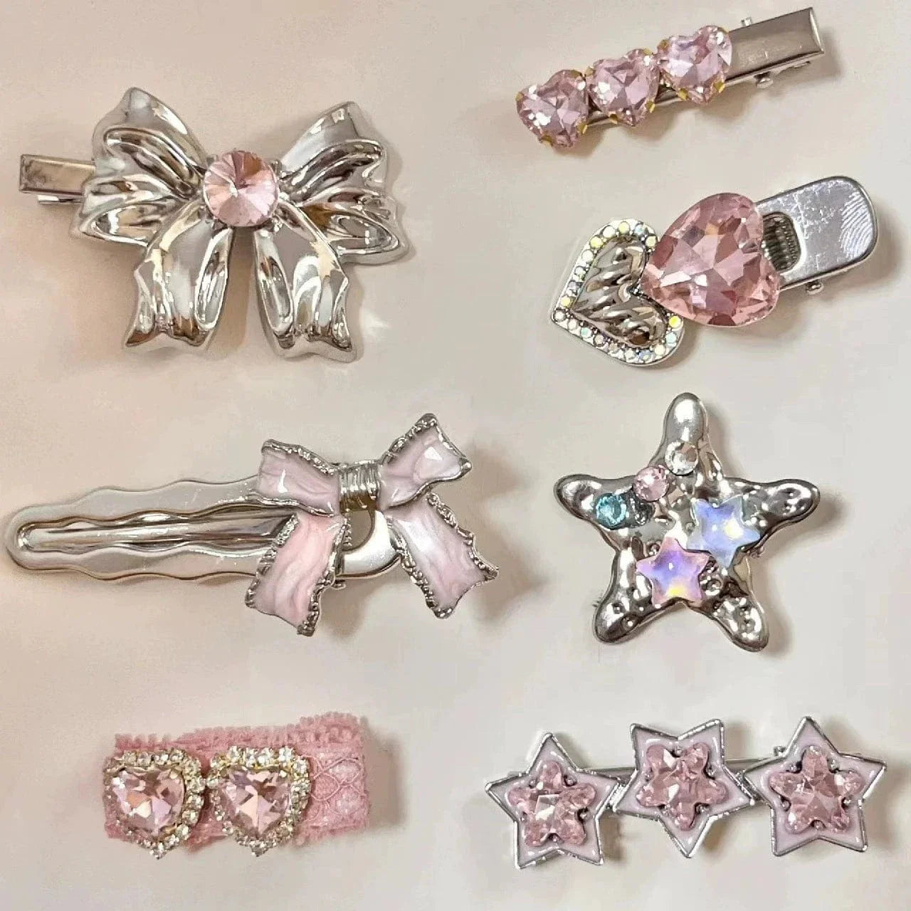 Enamel Crystal Clips Bowknot Set Hair Sweet Heart Star Inlaid