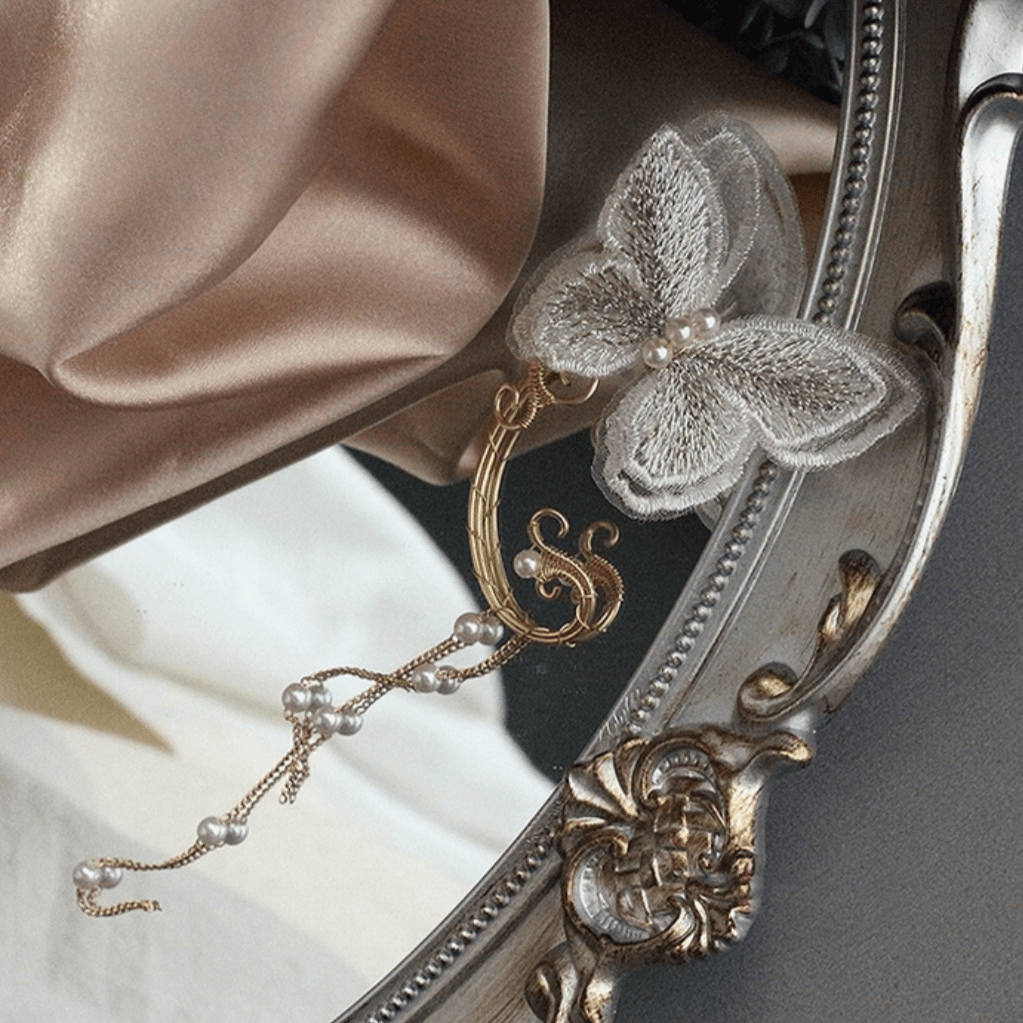 Sweet Butterfly Pearl Chain Tassel Elf Ear Cuff Wrap Earring