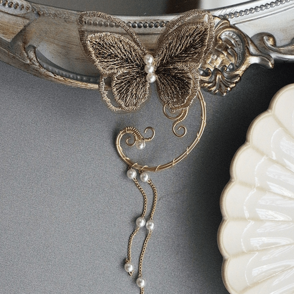 Sweet Butterfly Pearl Chain Tassel Elf Ear Cuff Wrap Earring
