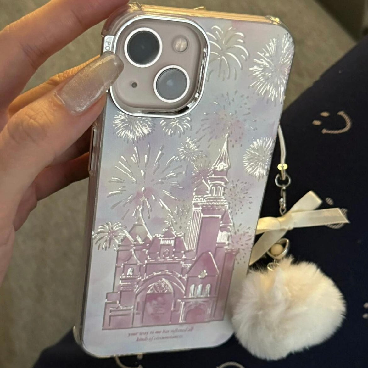 Coque iPhone Château Feu d'artifice dégradé rose