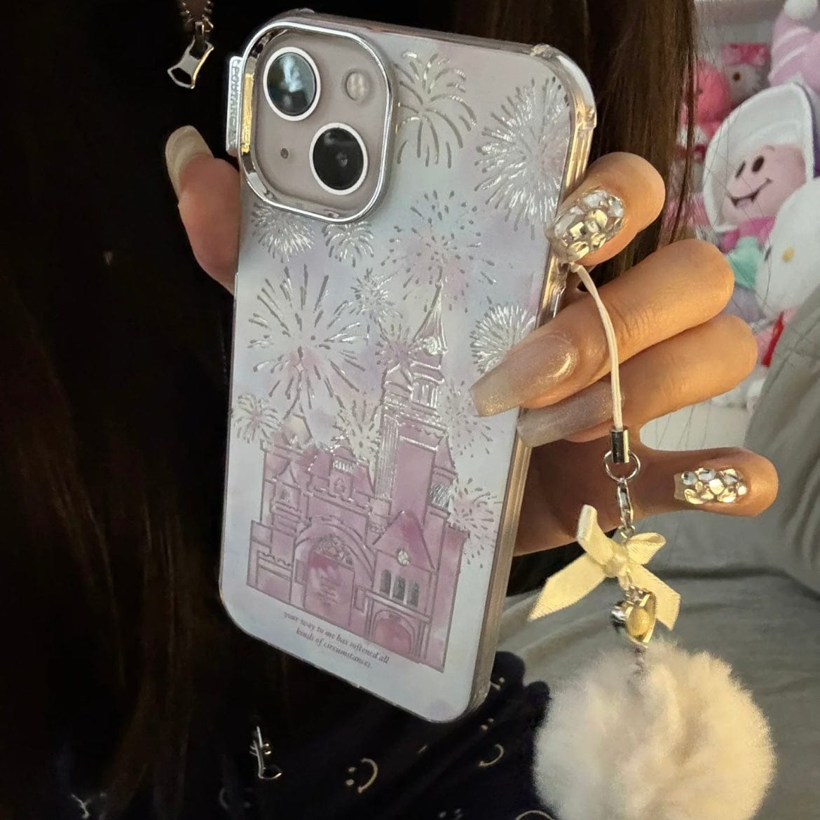 Coque iPhone Château Feu d'artifice dégradé rose