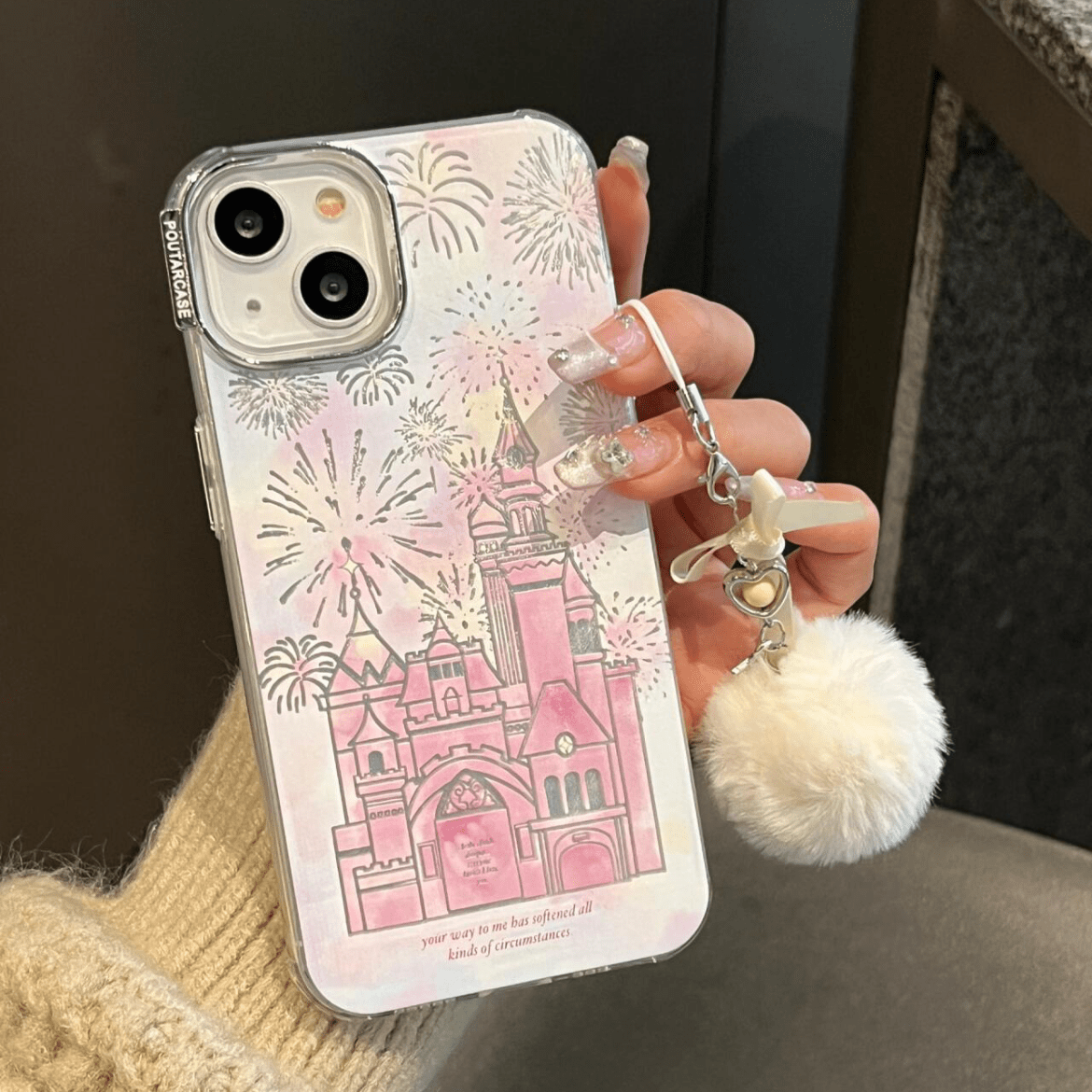 Coque iPhone Château Feu d'artifice dégradé rose