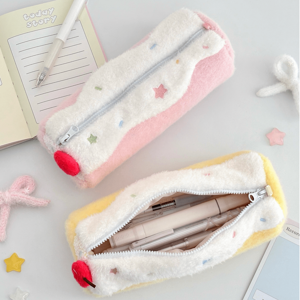 Roll Plush Strawberry Sweet Cake Pencil Case