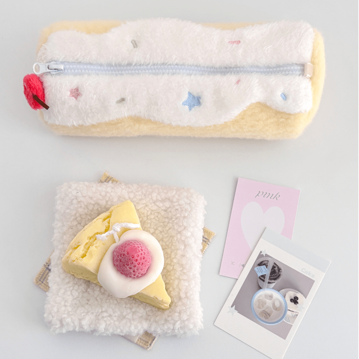 Roll Plush Strawberry Sweet Cake Pencil Case