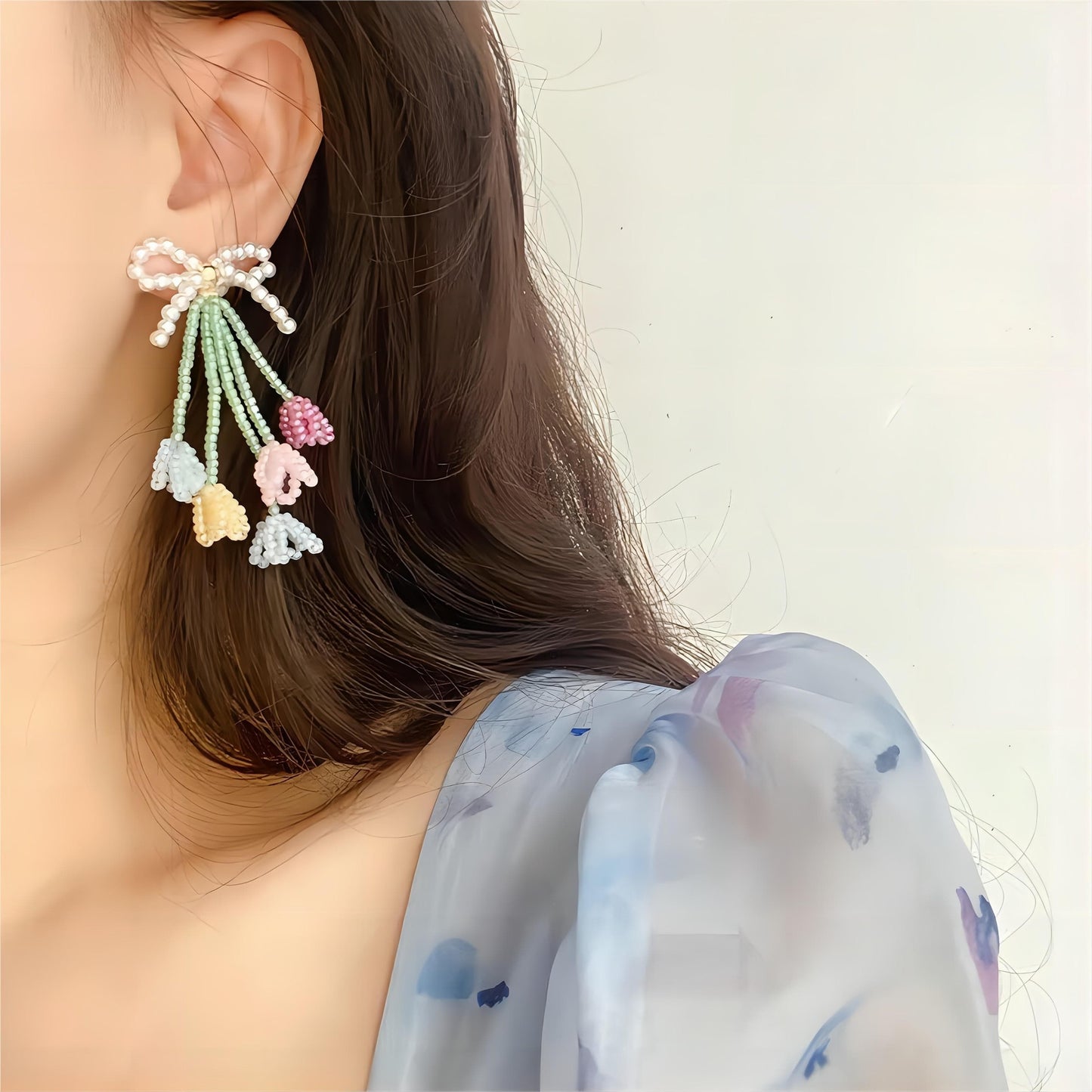 Boucles d'oreilles colorées en perles de tulipe et de papillon