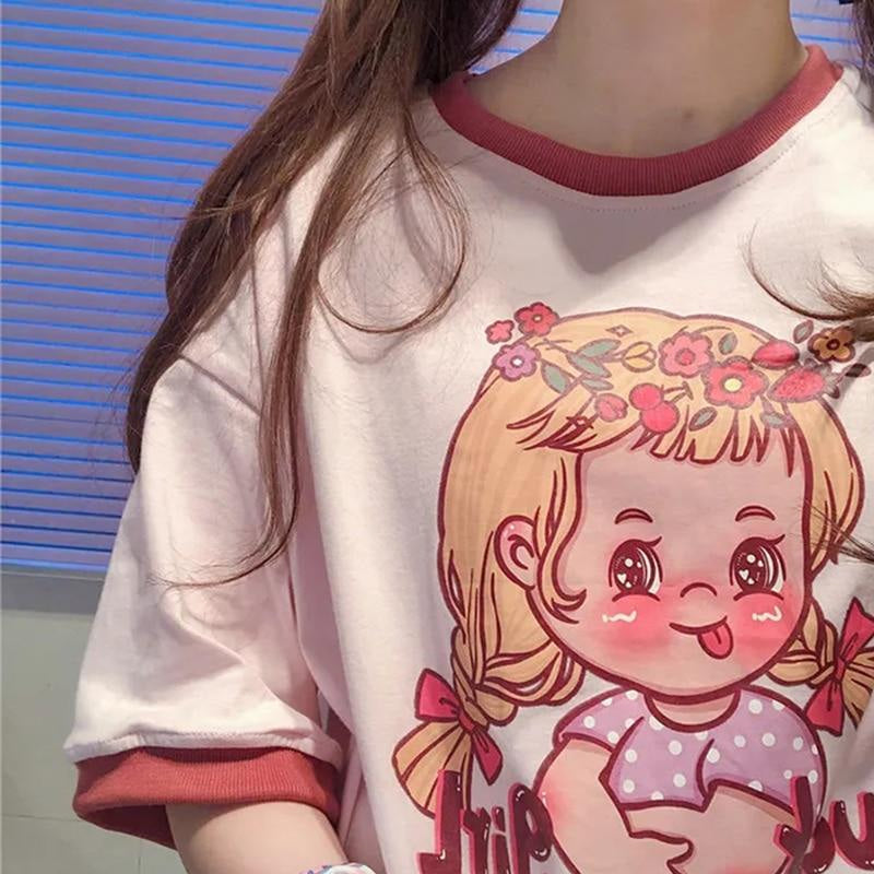 Vintage lucky girl tee - 1970s - 70s - crewneck - cry baby - kitsch